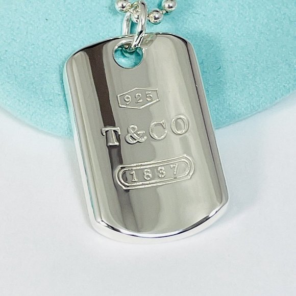 24" Tiffany & Co 1837 Dog ID Tag on Bead Chain Necklace Mens Unisex - Picture 3 of 7